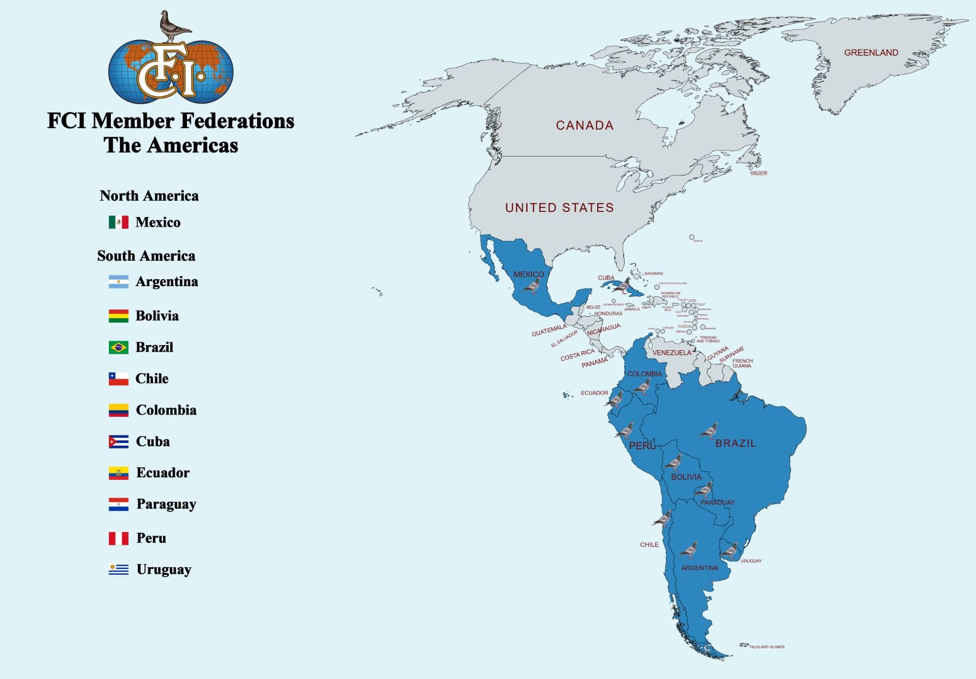 World Map - F.C.I. Member Federations | pigeonsfci